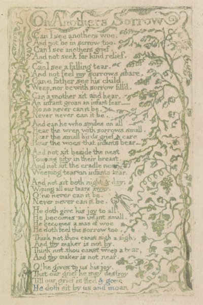 Über fremdes Leid, Platte 7 aus Lieder der Unschuld, 1789 von William Blake